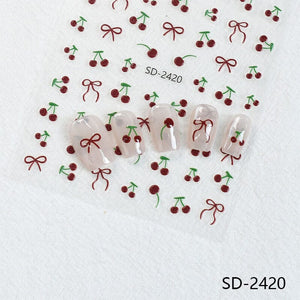 Cherry Strawberry 3D Nail Stickers Clearance No Brand 
