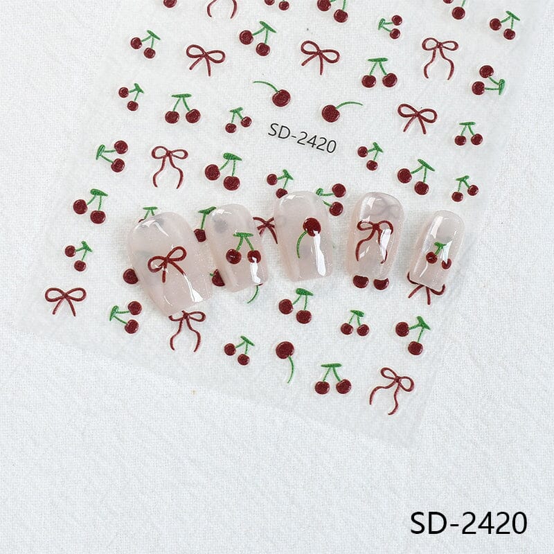 Cherry Strawberry 3D Nail Stickers Clearance No Brand 