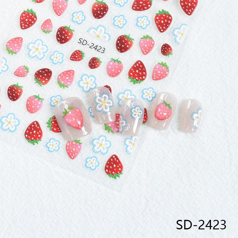 Cherry Strawberry 3D Nail Stickers Clearance No Brand 