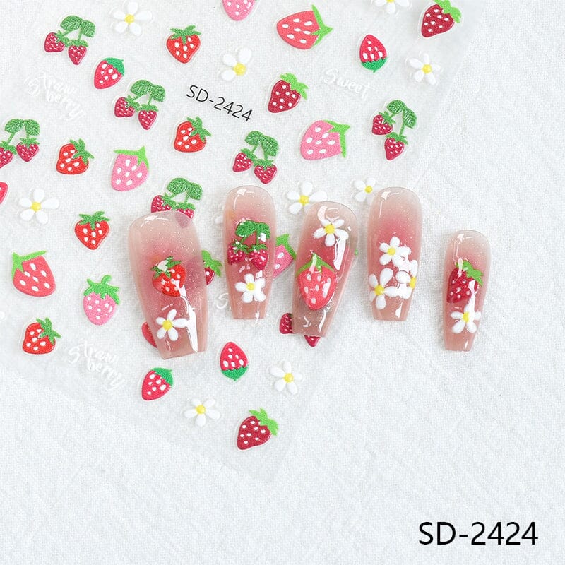 Cherry Strawberry 3D Nail Stickers Clearance No Brand 
