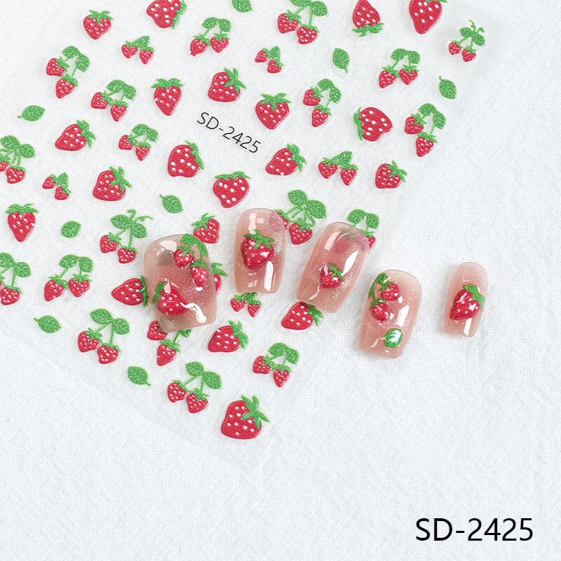 Cherry Strawberry 3D Nail Stickers Clearance No Brand 