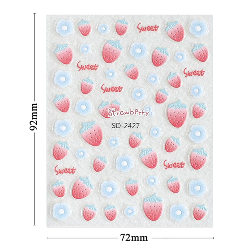 Cherry Strawberry 3D Nail Stickers Clearance No Brand 