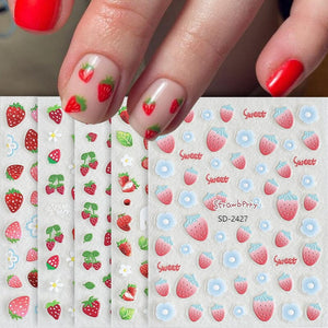 Cherry Strawberry 3D Nail Stickers Clearance No Brand 