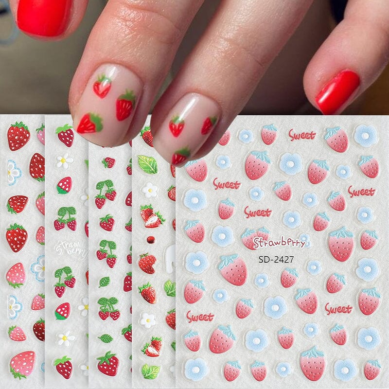 Cherry Strawberry 3D Nail Stickers Clearance No Brand 