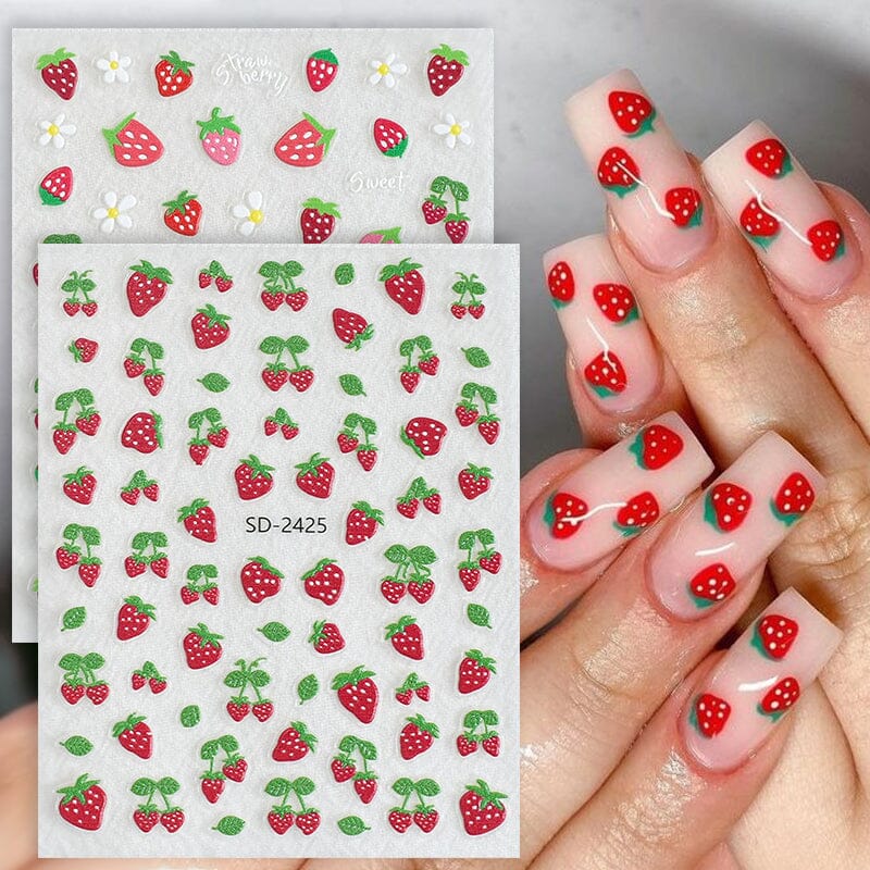 Cherry Strawberry 3D Nail Stickers Clearance No Brand 