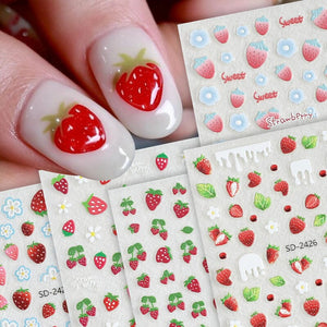 Cherry Strawberry 3D Nail Stickers Clearance No Brand 