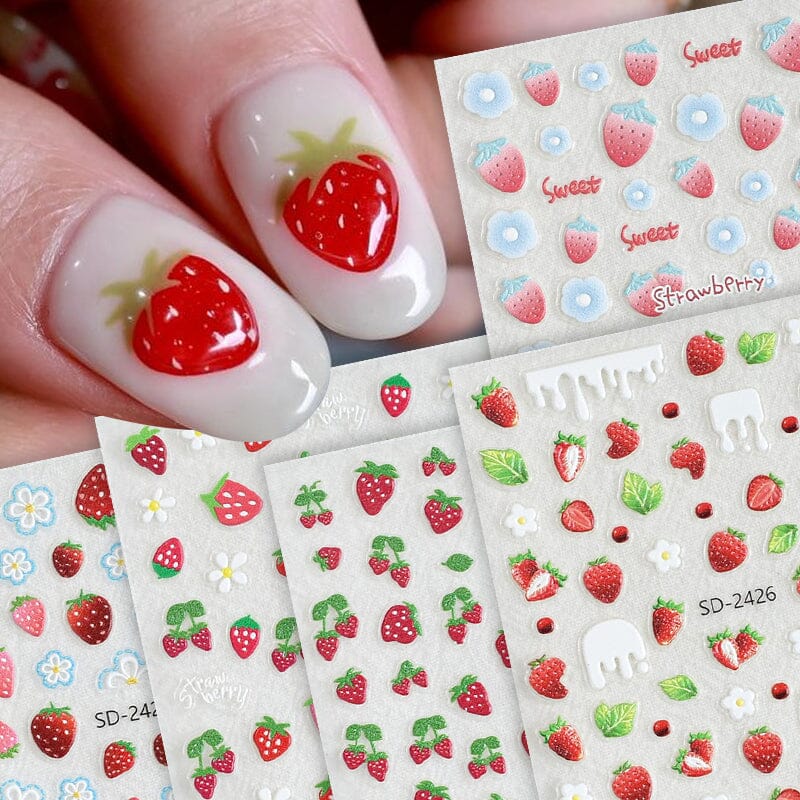 Cherry Strawberry 3D Nail Stickers Clearance No Brand 