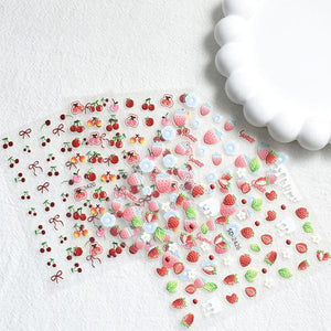 Cherry Strawberry 3D Nail Stickers Clearance No Brand 