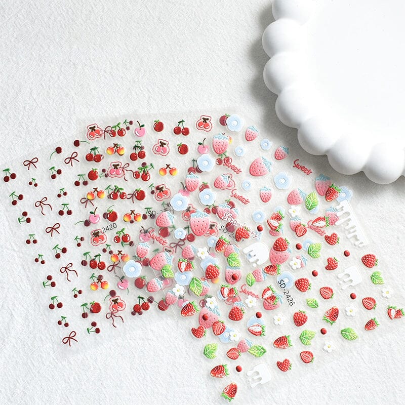 Cherry Strawberry 3D Nail Stickers Clearance No Brand 