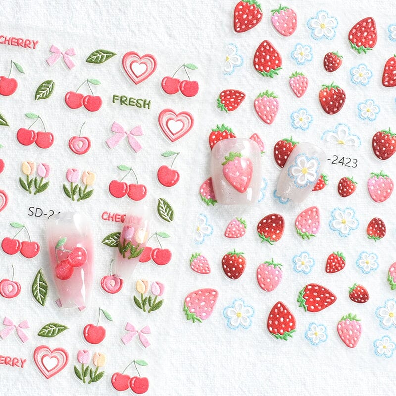 Cherry Strawberry 3D Nail Stickers Clearance No Brand 