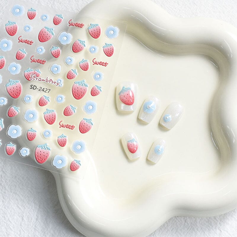 Cherry Strawberry 3D Nail Stickers Clearance No Brand 