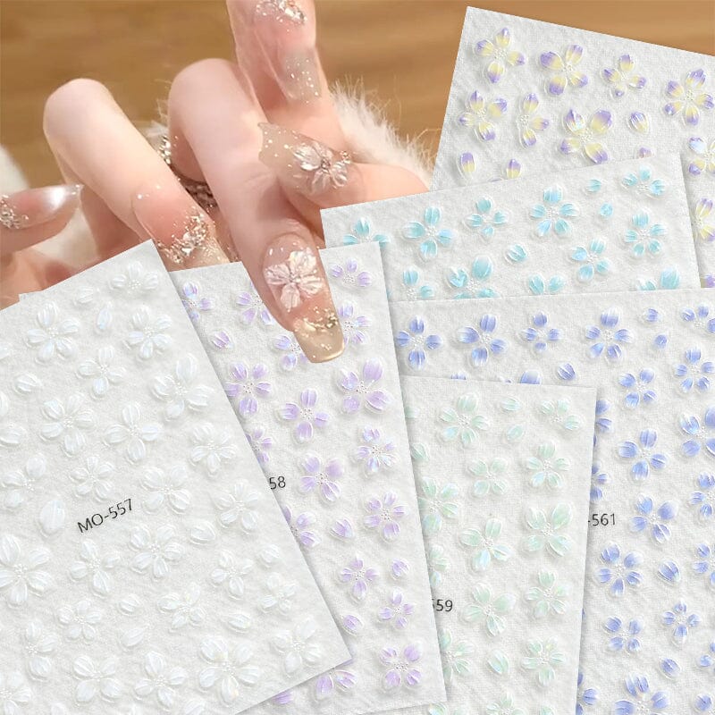 Translucent Embossed Flowers 3D Nail Stickers Clearance No Brand 