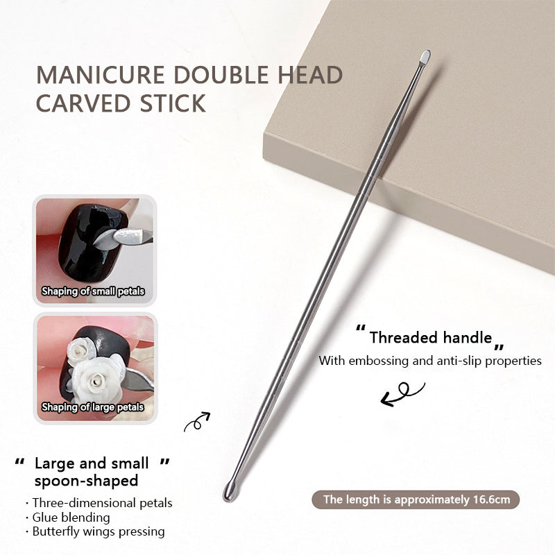 Double Headed Spoon Metal Carved Stick