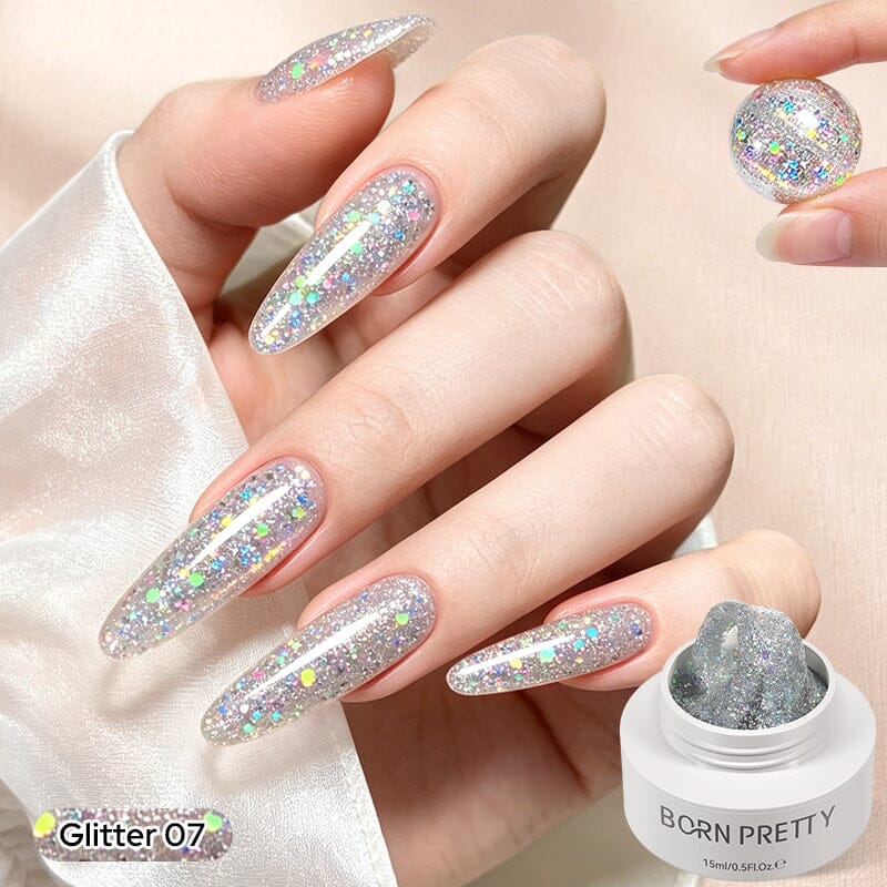 Non‑Stick Hand Builder Gel 5D Sculpting Gel 15ml Extension Nail Gel BORN PRETTY Glitter 07 