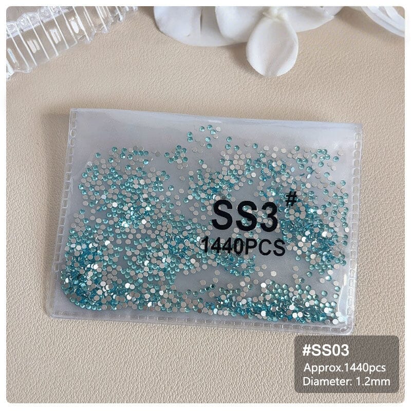 1440pcs Lake Blue Flatback Round Nail Art Rhinestones SS3-SS16 Nail Decoration No Brand SS3 
