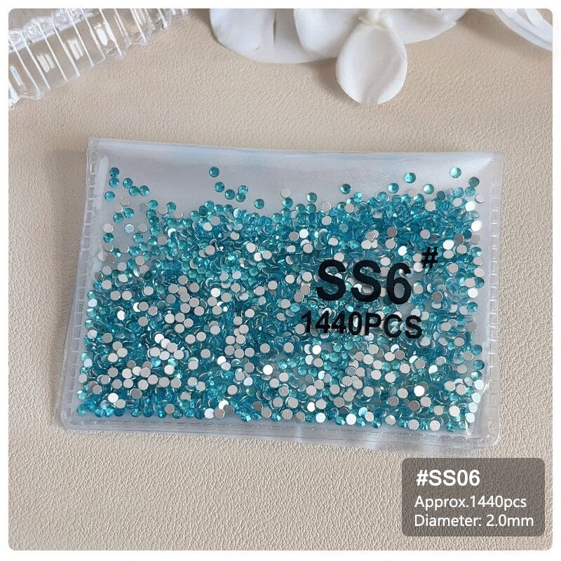 1440pcs Lake Blue Flatback Round Nail Art Rhinestones SS3-SS16 Nail Decoration No Brand SS6 