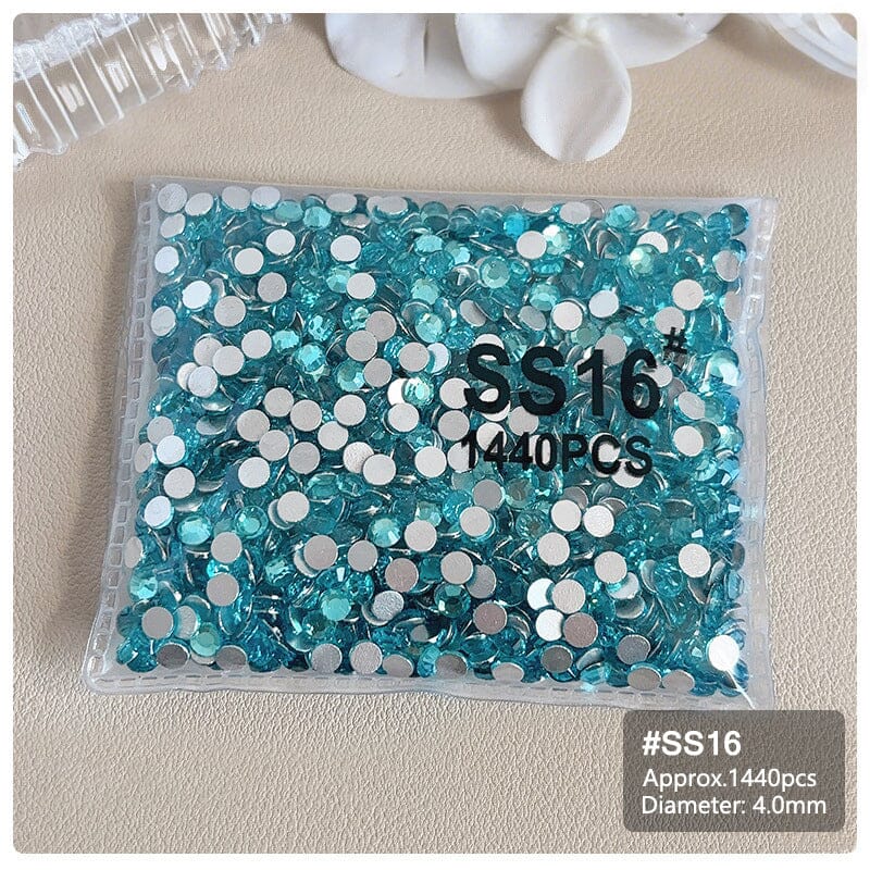 1440pcs Lake Blue Flatback Round Nail Art Rhinestones SS3-SS16 Nail Decoration No Brand SS16 