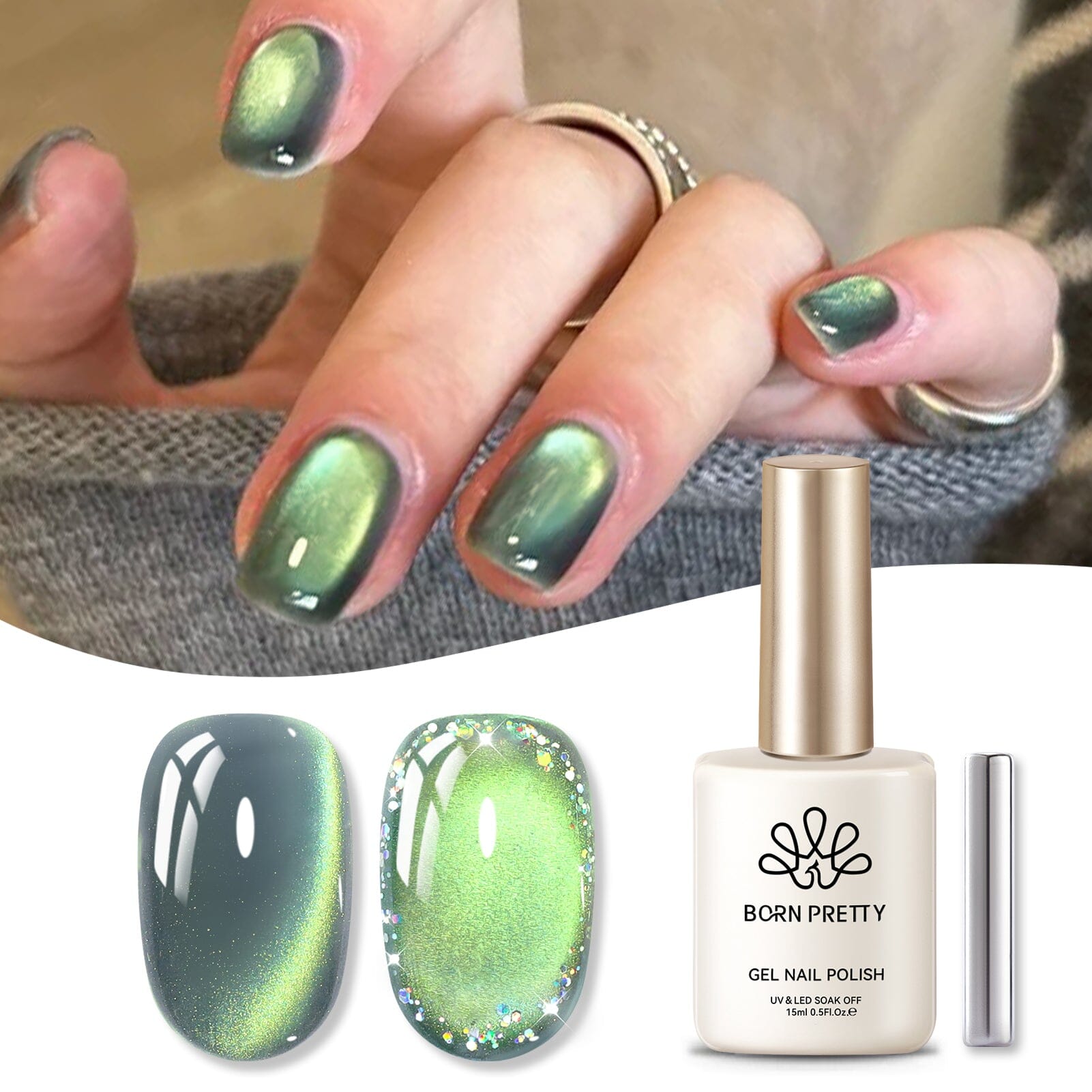 Colored Cat Magnetic Gel Polish MY120 Shadowstar Bamboo 15ml Gel Nail Polish BORN PRETTY 