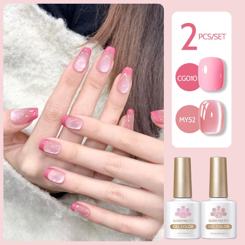 2 Bottles Gel Set French Cat Magnetic Gel 10ml Gel Nail Polish BORN PRETTY Set 12 