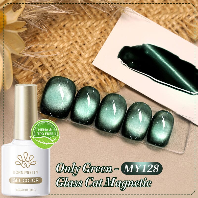 TPO & HEMA Free Glass Bead Cat Magnetic Gel MY128 Only Green 10ml Gel Nail Polish BORN PRETTY 