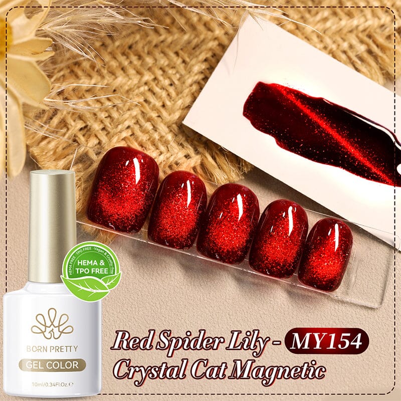TPO & HEMA Free Glass Bead Cat Magnetic Gel MY154 Red Spider Lily 10ml Gel Nail Polish BORN PRETTY 