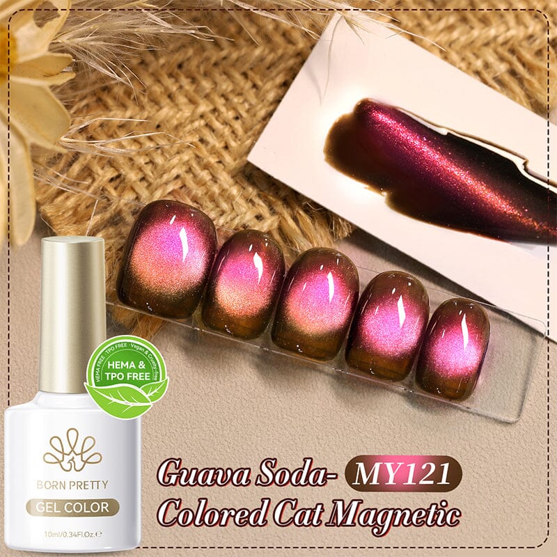 TPO & HEMA Free Glass Bead Cat Magnetic Gel MY121 Guava Soda 10ml Gel Nail Polish BORN PRETTY 