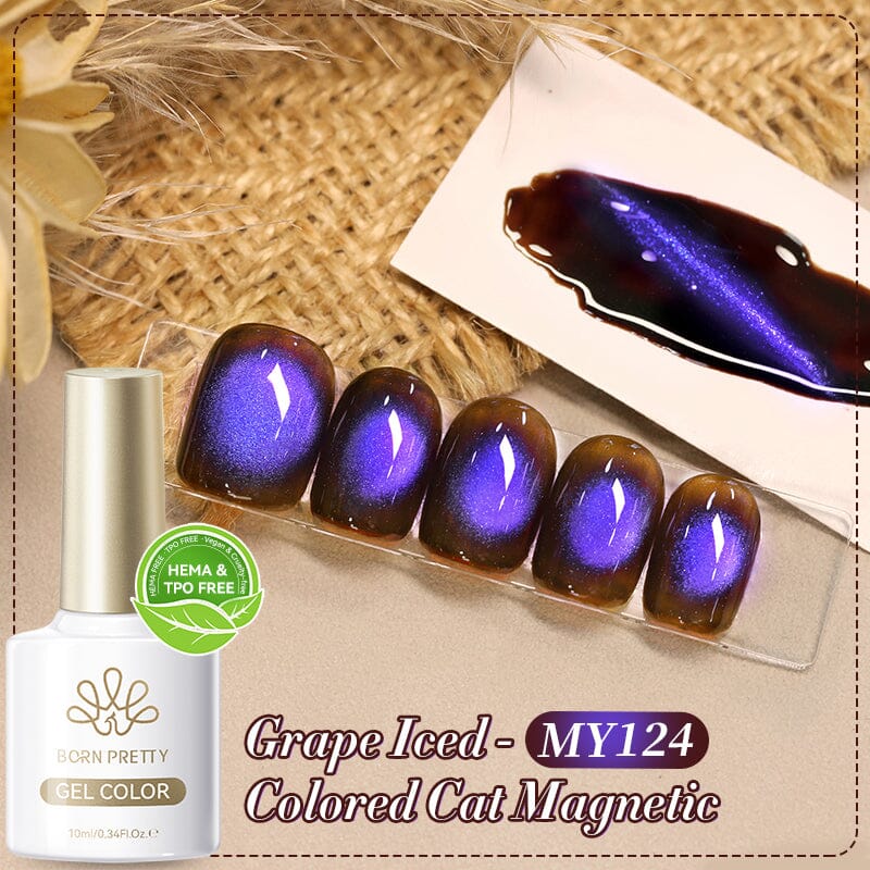 TPO & HEMA Free Glass Bead Cat Magnetic Gel MY124 Grape Iced 10ml Gel Nail Polish BORN PRETTY 