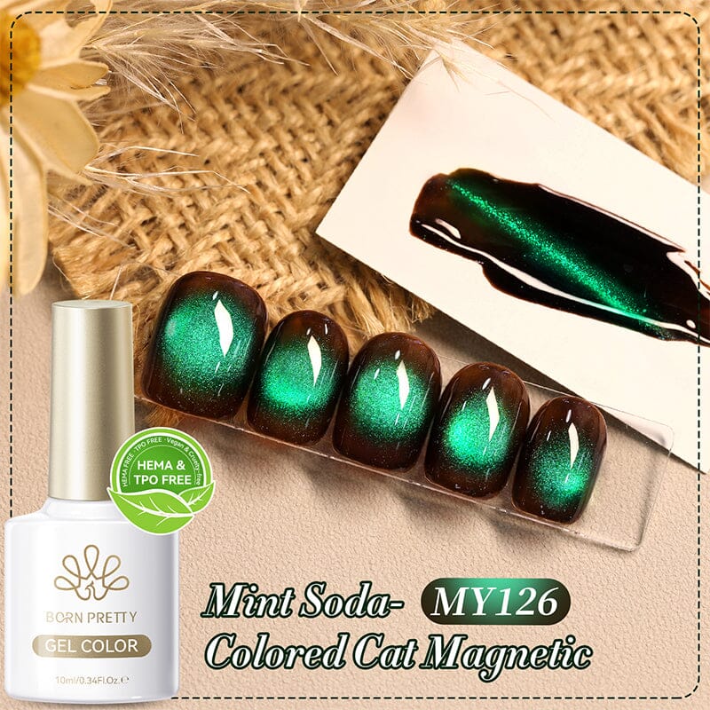 TPO & HEMA Free Glass Bead Cat Magnetic Gel MY126 Mint Soda 10ml Gel Nail Polish BORN PRETTY 
