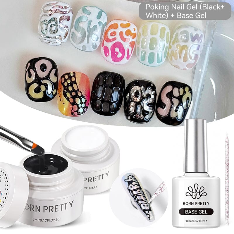 Poking Nail Gel 5ml Gel Nail Polish BORN PRETTY White+Black+Base 