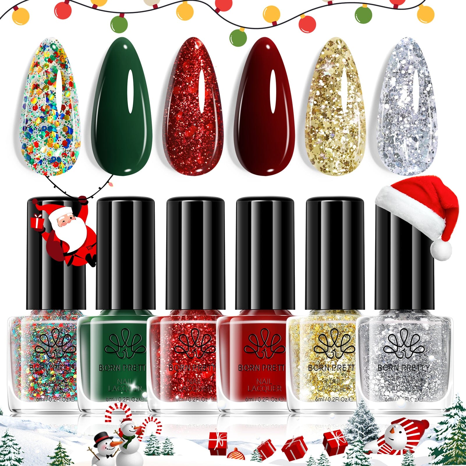 6 Bottles Nail Polish Set Christmas Carnival 6ml Nail Polish BORN PRETTY 