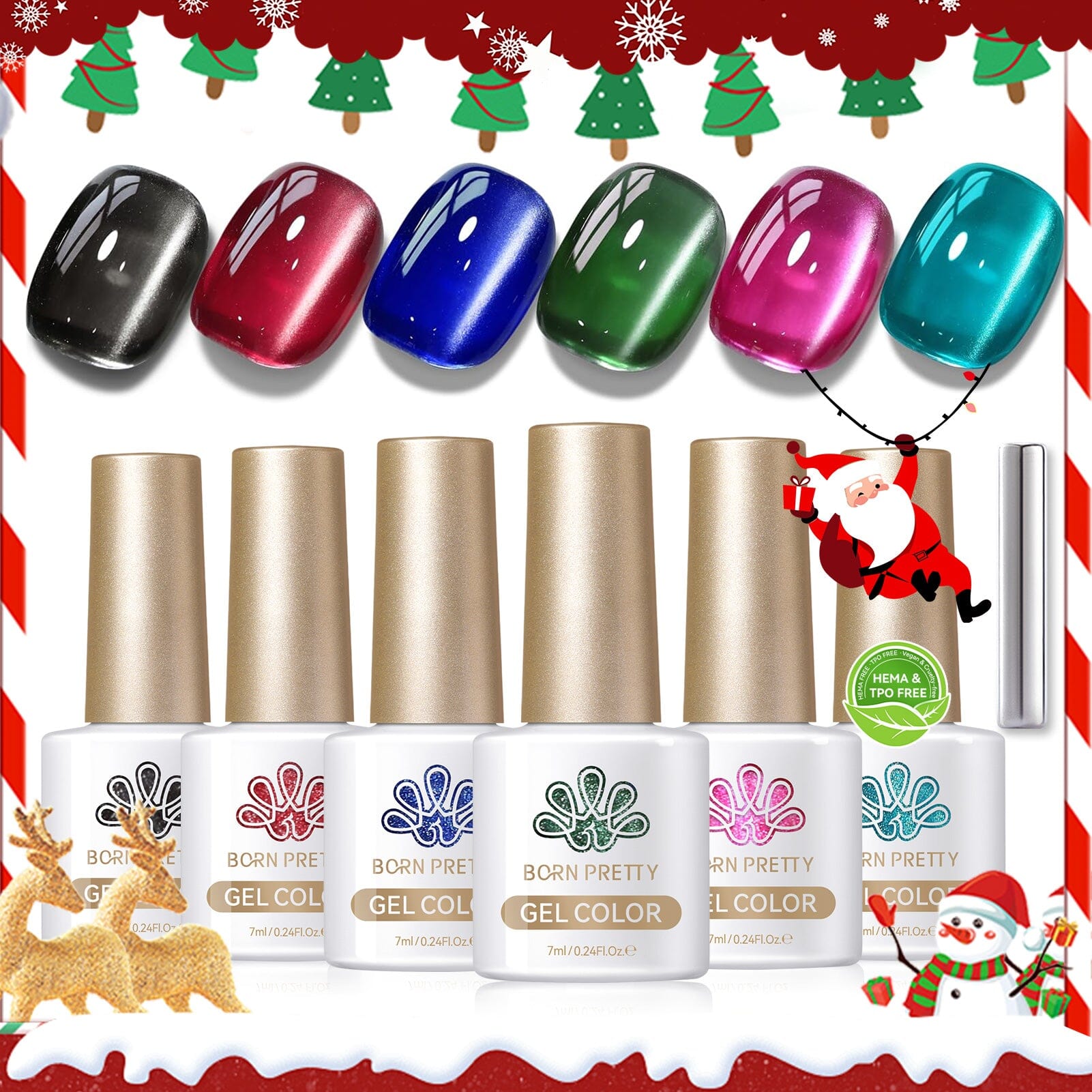 6 Colors HEMA/TPO FREE Glass Bead Cat Magnetic Gel M18 Scarlet Carol 7ml Gel Nail Polish BORN PRETTY 