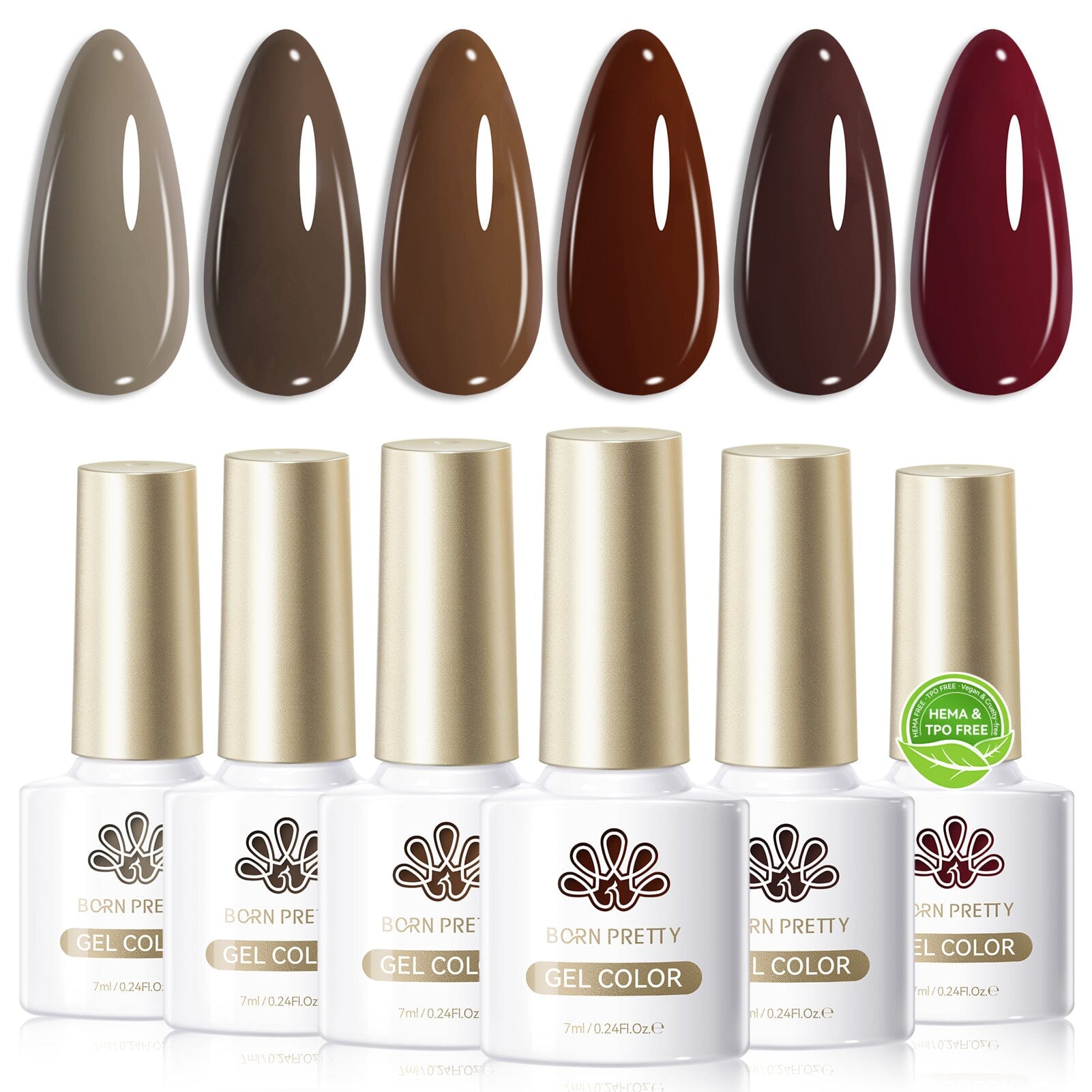 6 Colors HEMA/TPO FREE Gel Polish Set S22 Cinnamon Coco 7ml Gel Nail Polish BORN PRETTY 
