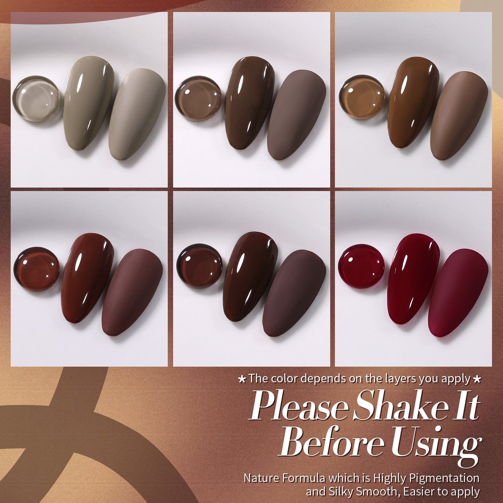 6 Colors HEMA/TPO FREE Gel Polish Set S22 Cinnamon Coco 7ml Gel Nail Polish BORN PRETTY 