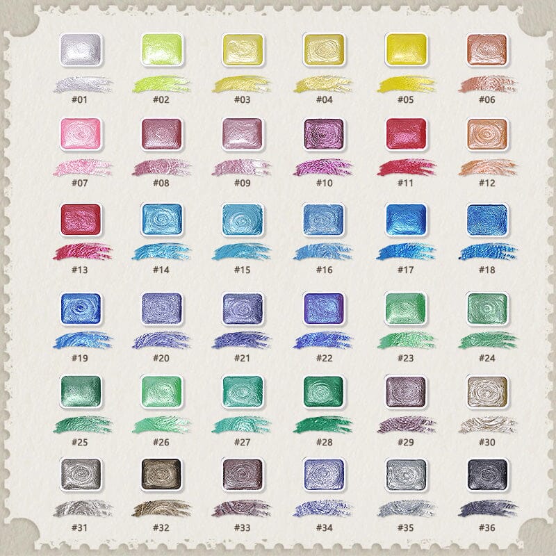 36 Colors Pearlescent Solid Watercolor Paint Nail Art No Brand 