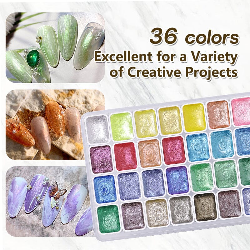 36 Colors Pearlescent Solid Watercolor Paint Nail Art No Brand 
