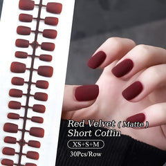30pcs Red Matte Short Coffin Press on Nails Nail Tips No Brand 