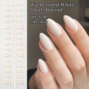30pcs Warm-toned White Short Almond Press on Nails Nail Tips No Brand 