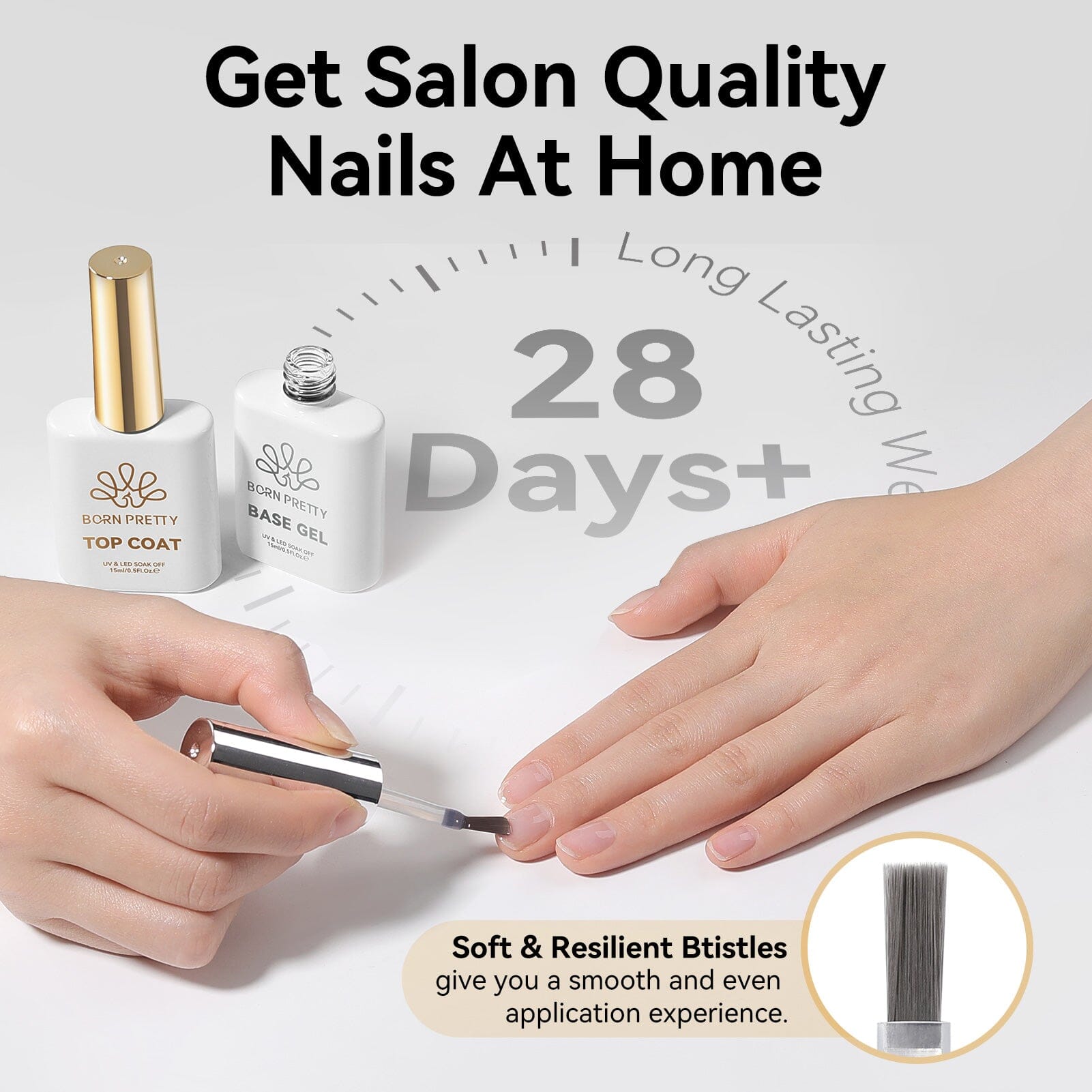 2pcs Set Base Gel Top Coat 15ml HEMA/TPO FREE Gel Nail Polish BORN PRETTY 