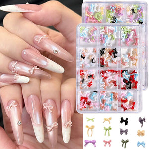 12 Grids Bowknot Nail Decorations Clearance No Brand 