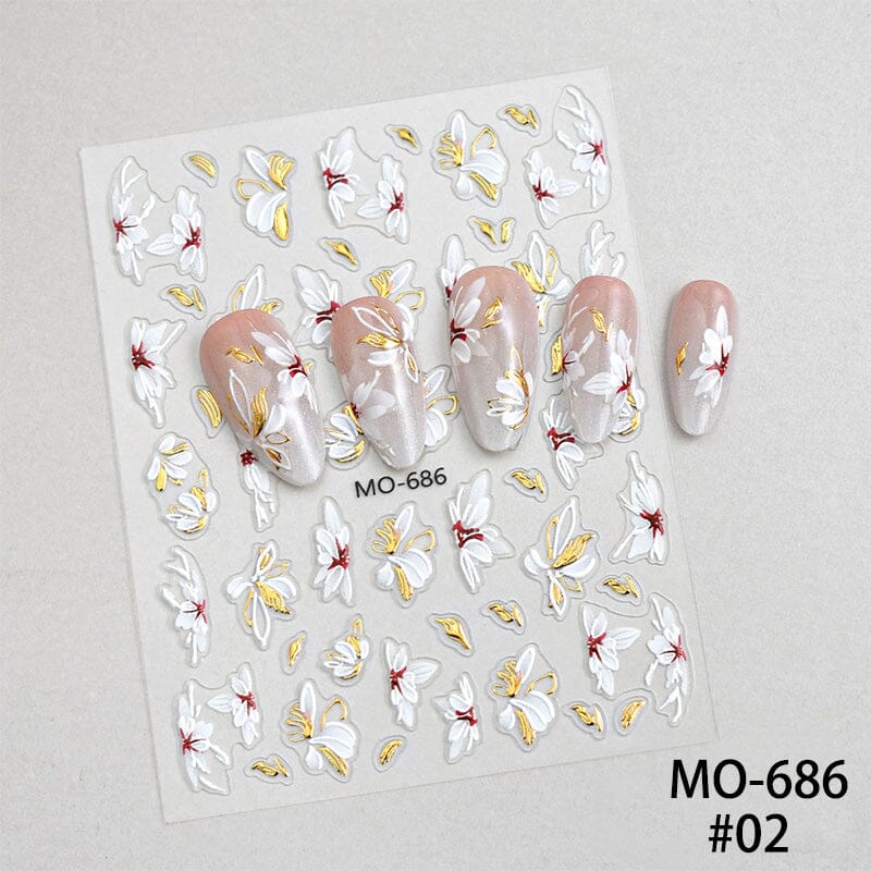 Embossed Floral 3D Nail Stickers Clearance No Brand 