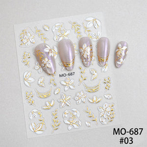 Embossed Floral 3D Nail Stickers Clearance No Brand 