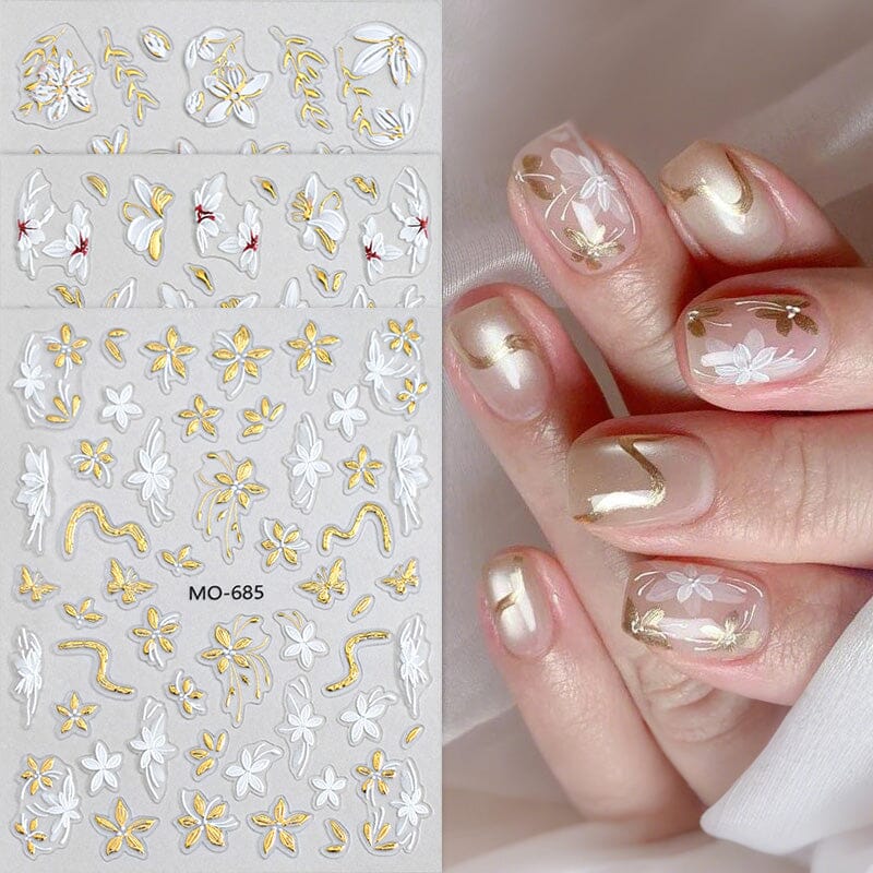 Embossed Floral 3D Nail Stickers Clearance No Brand 