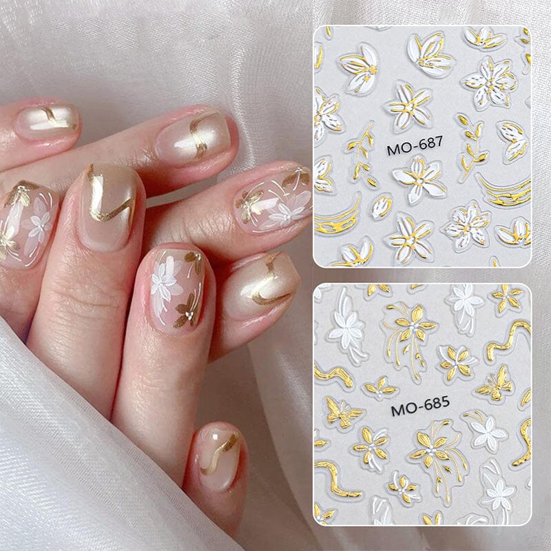 Embossed Floral 3D Nail Stickers Clearance No Brand 