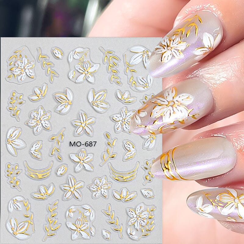 Embossed Floral 3D Nail Stickers Clearance No Brand 