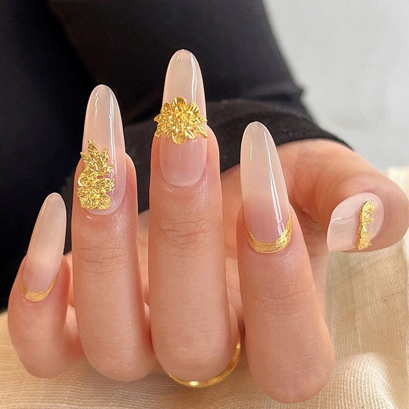 10pcs French Nails Gold Flowers Nail Decorations Clearance No Brand 