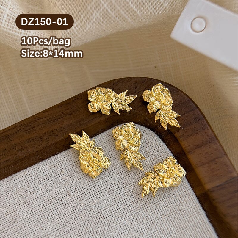 10pcs French Nails Gold Flowers Nail Decorations Clearance No Brand DZ150-01 