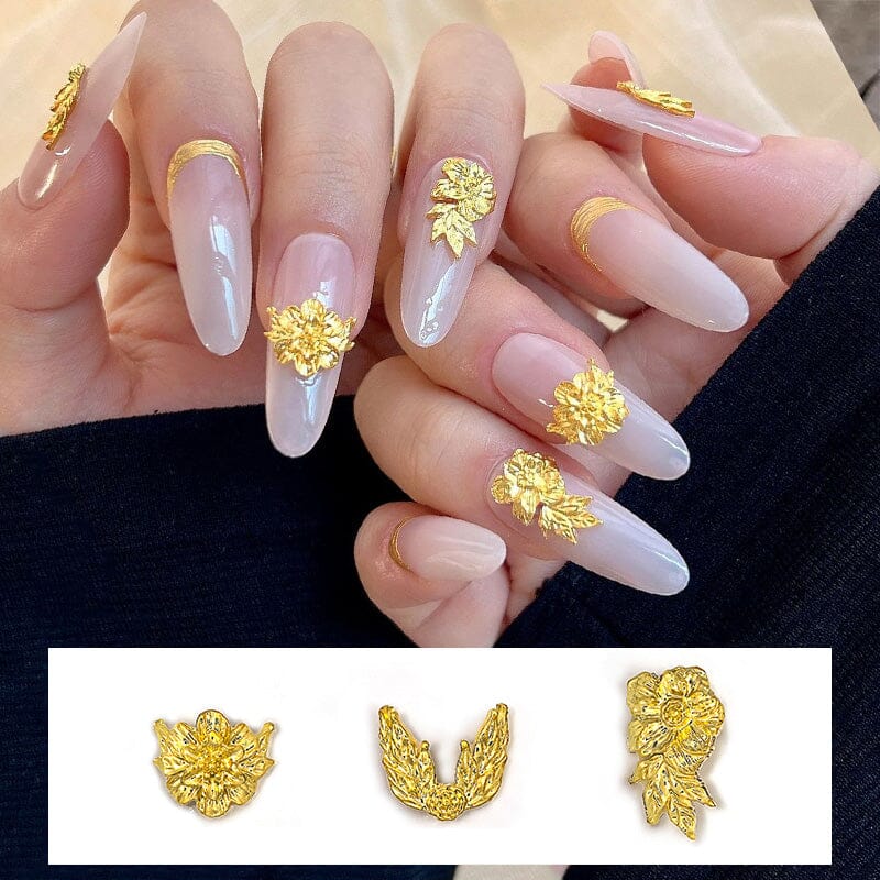 10pcs French Nails Gold Flowers Nail Decorations Clearance No Brand 