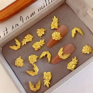 10pcs French Nails Gold Flowers Nail Decorations Clearance No Brand 