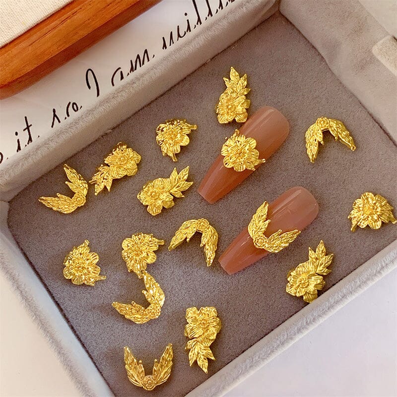 10pcs French Nails Gold Flowers Nail Decorations Clearance No Brand 