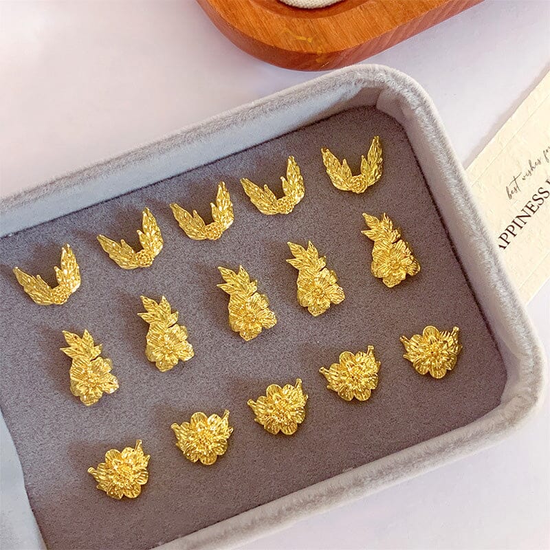 10pcs French Nails Gold Flowers Nail Decorations Clearance No Brand 